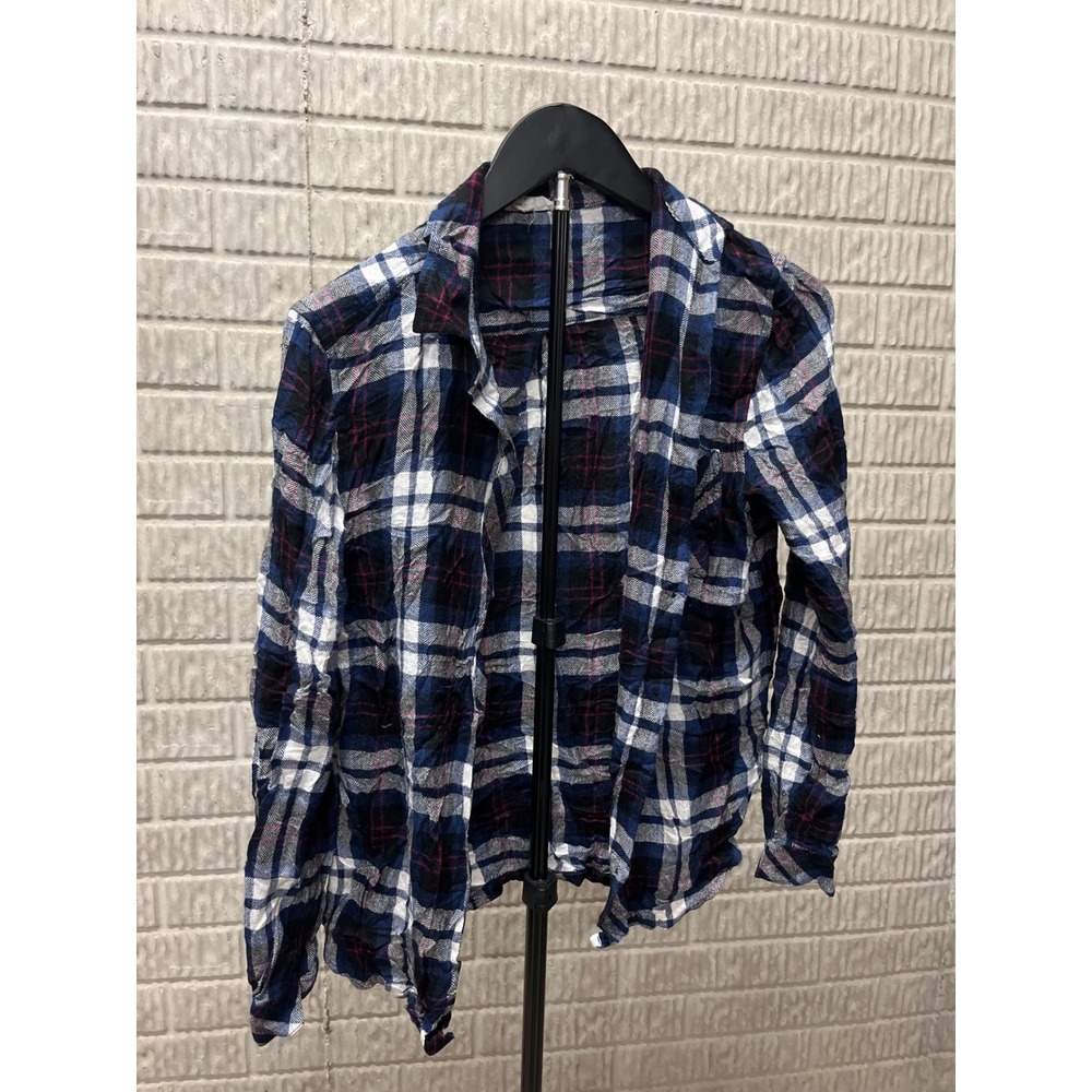 beachlunchlounge Collection Flannel Plaid Button Up Shirt Top Blue Pink Size S P